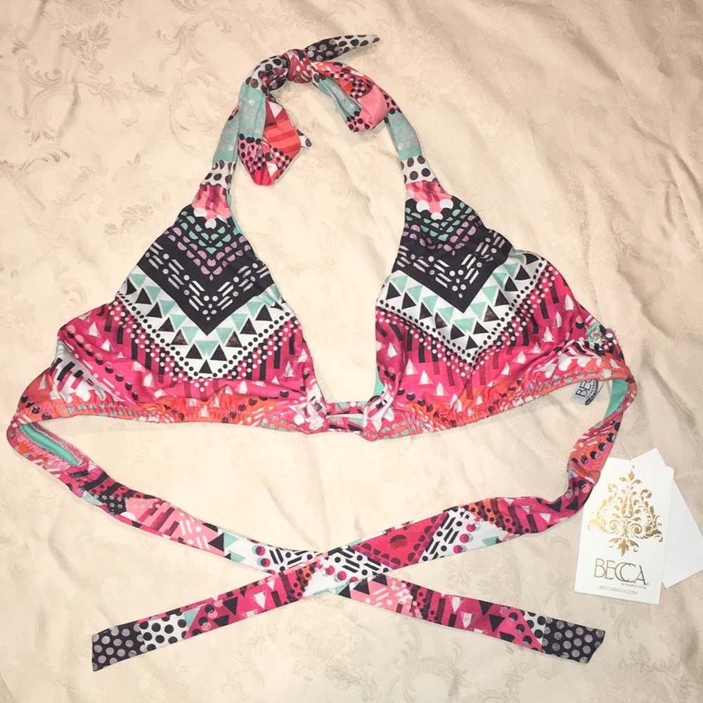 Multi colored BECCA halter bikini top